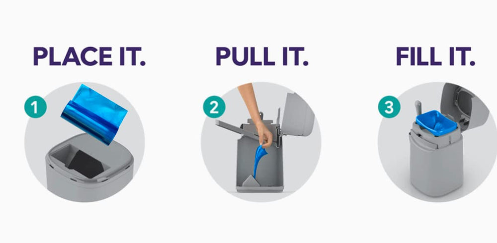 Glomire replacement liners for cat pan trash bins offer odor-conscious design.