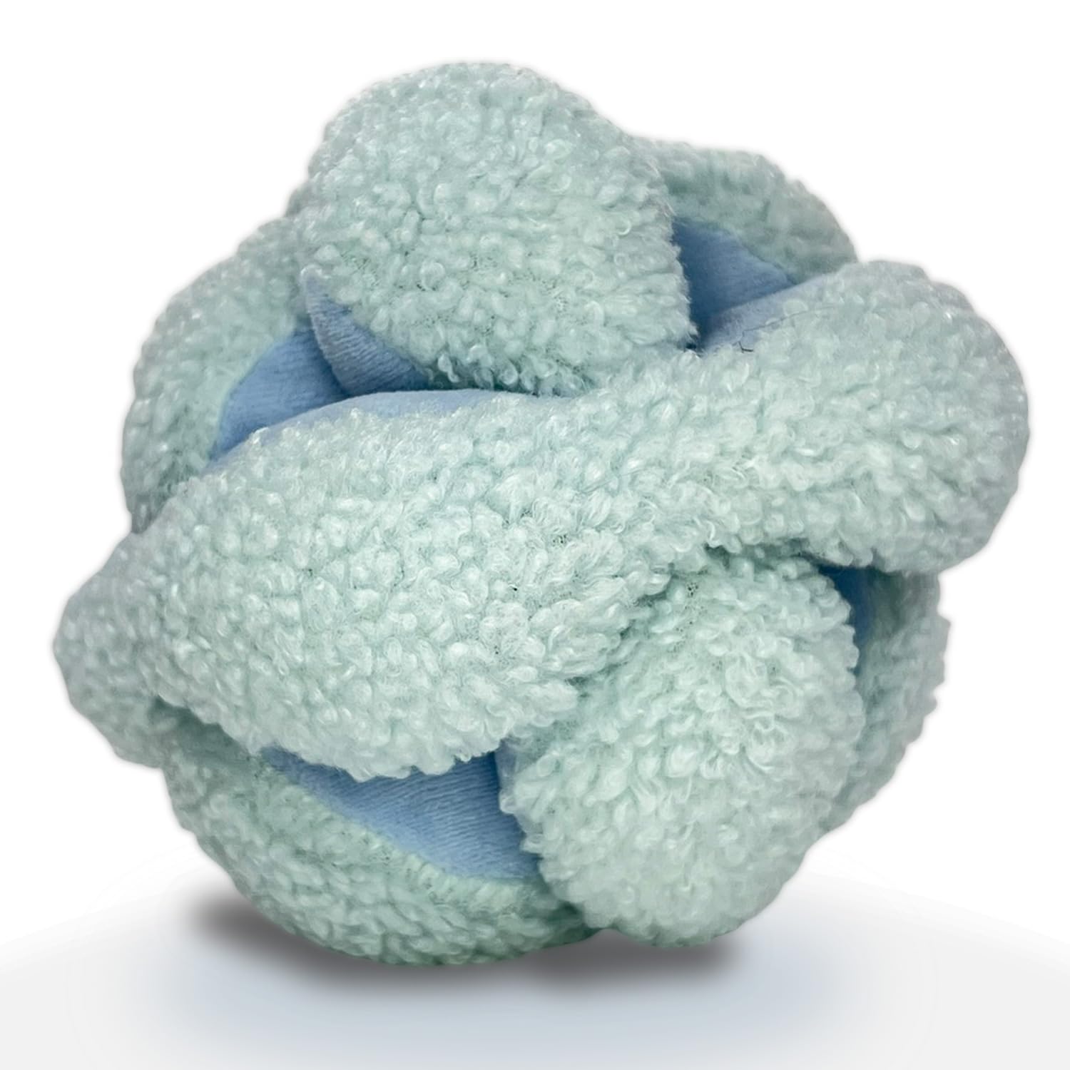 Glory To Dog Blue Snuffle Knot squeaker ball in use, engaging multiple senses.