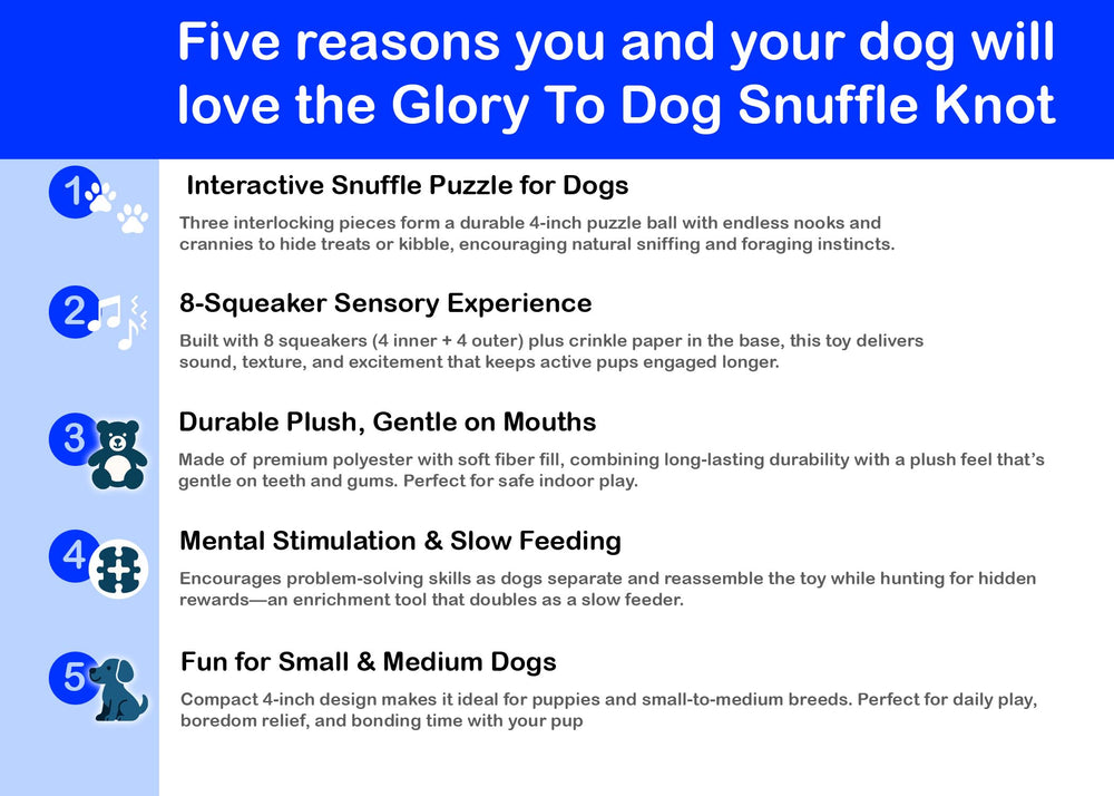 Glory To Dog Snuffle Knot treat hiding chambers ready for rewards.