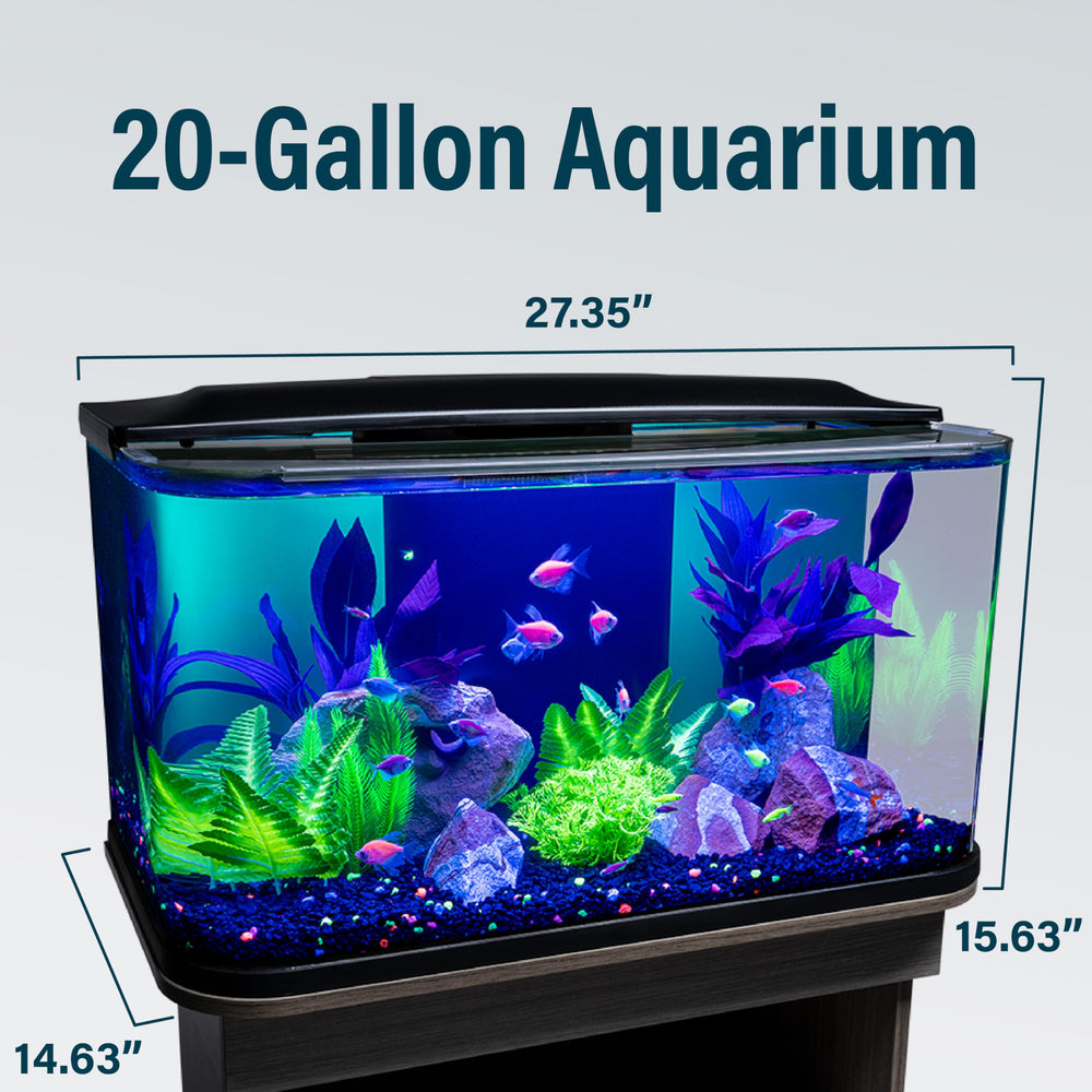 GloFish hood with LED light sticks illuminating colors clearly for vibrant viewing.