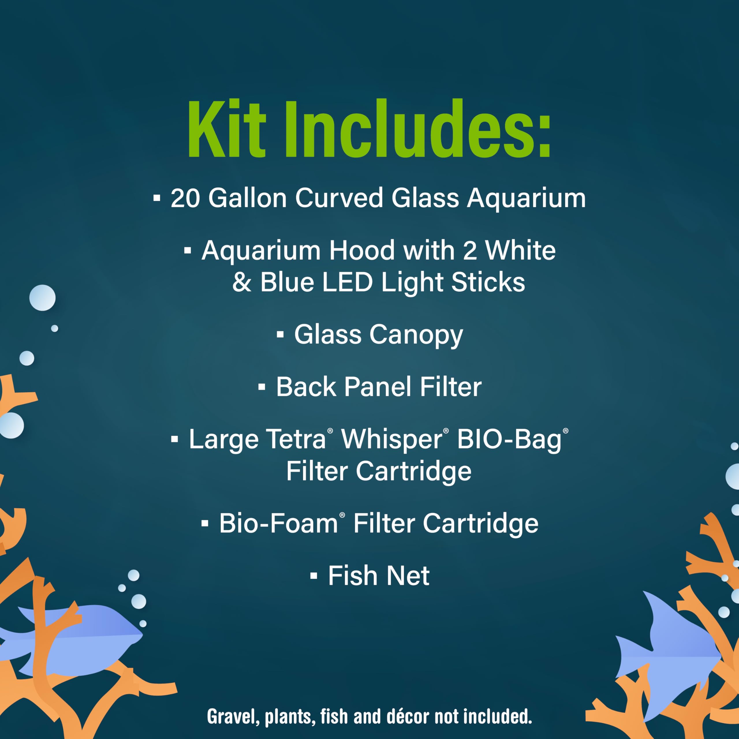 Glass canopy on the GloFish aquarium reduces glare and allows easy feeding access.