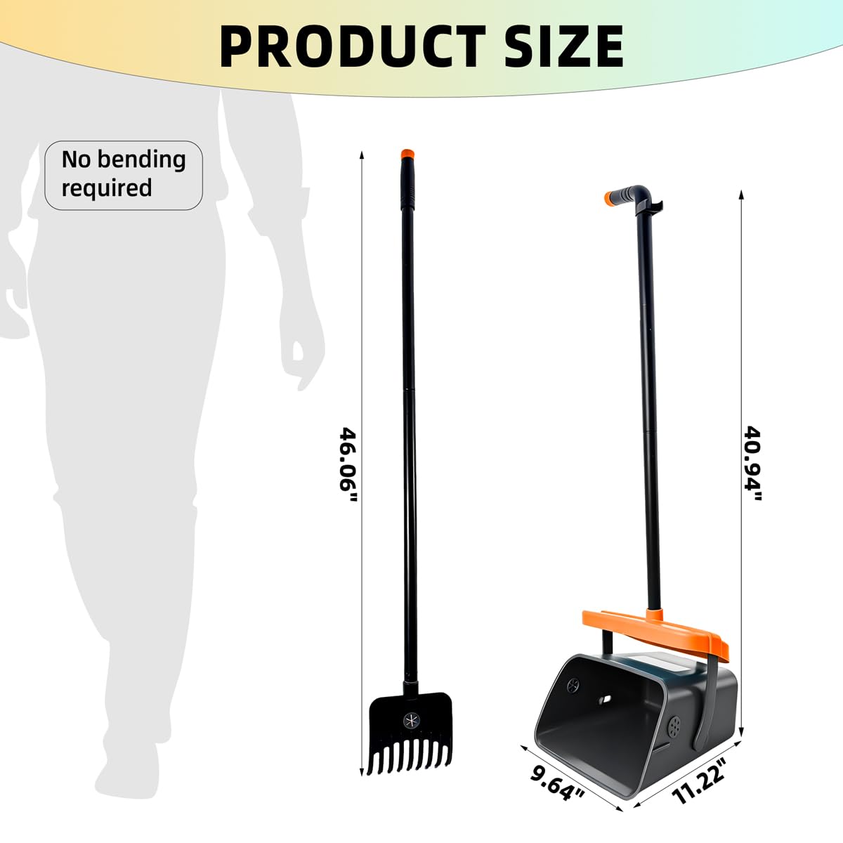Glowspire pooper scooper with rake and bag clips securing bags for quick pickup