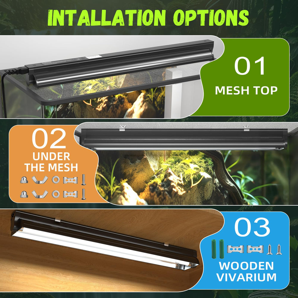 GlowUp Chameleon UVB kit setup, supports activity and enclosure health.