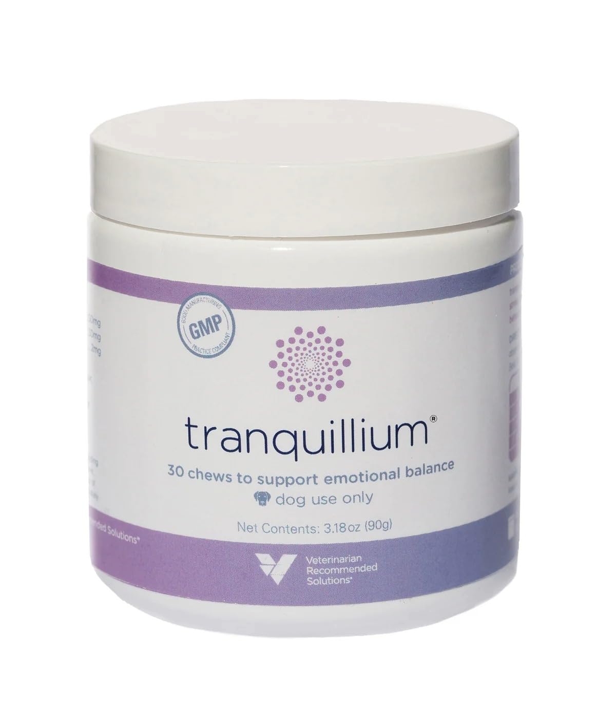 Bite-sized Tranquillium chews shown as gluten-free treat option.