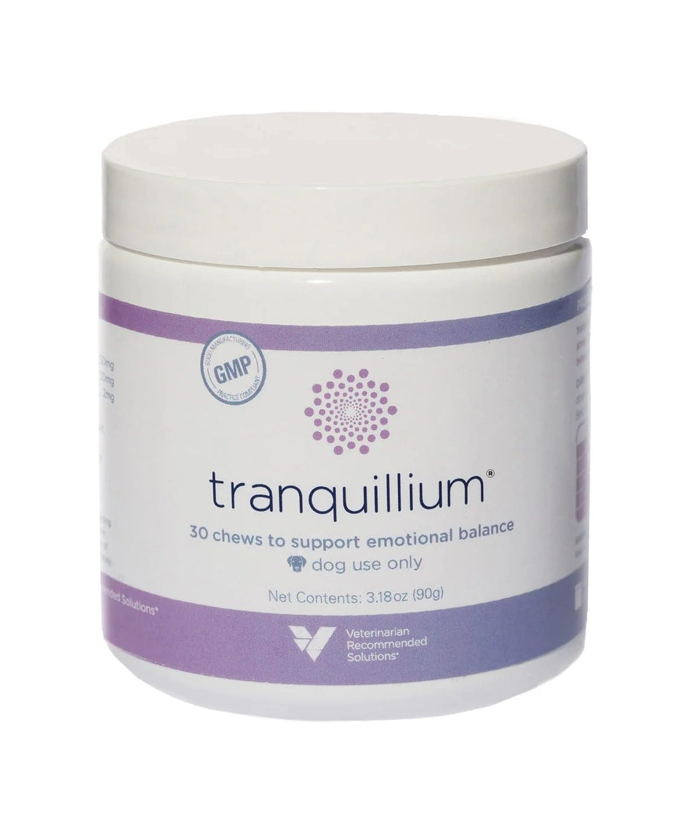 Bite-sized Tranquillium chews shown as gluten-free treat option.