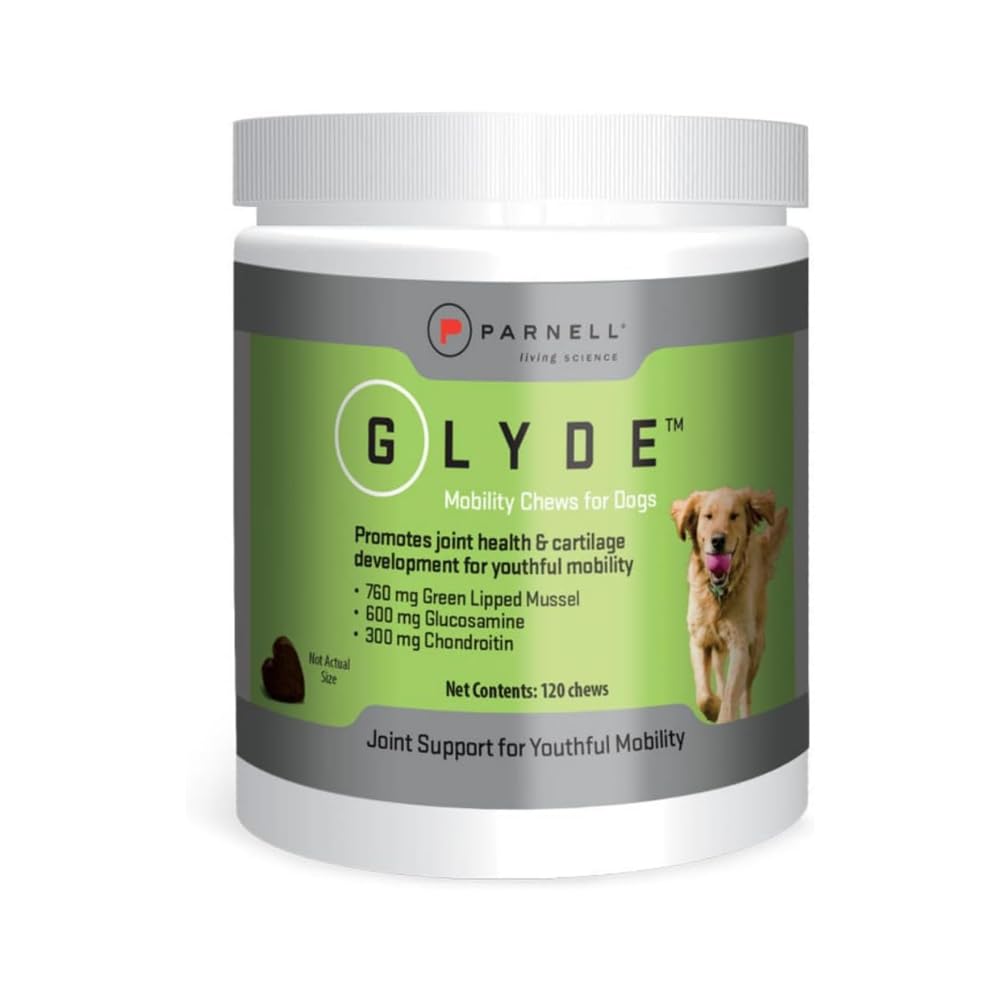 GLYDE Advanced dog joint chews in packaging promoting senior dog mobility