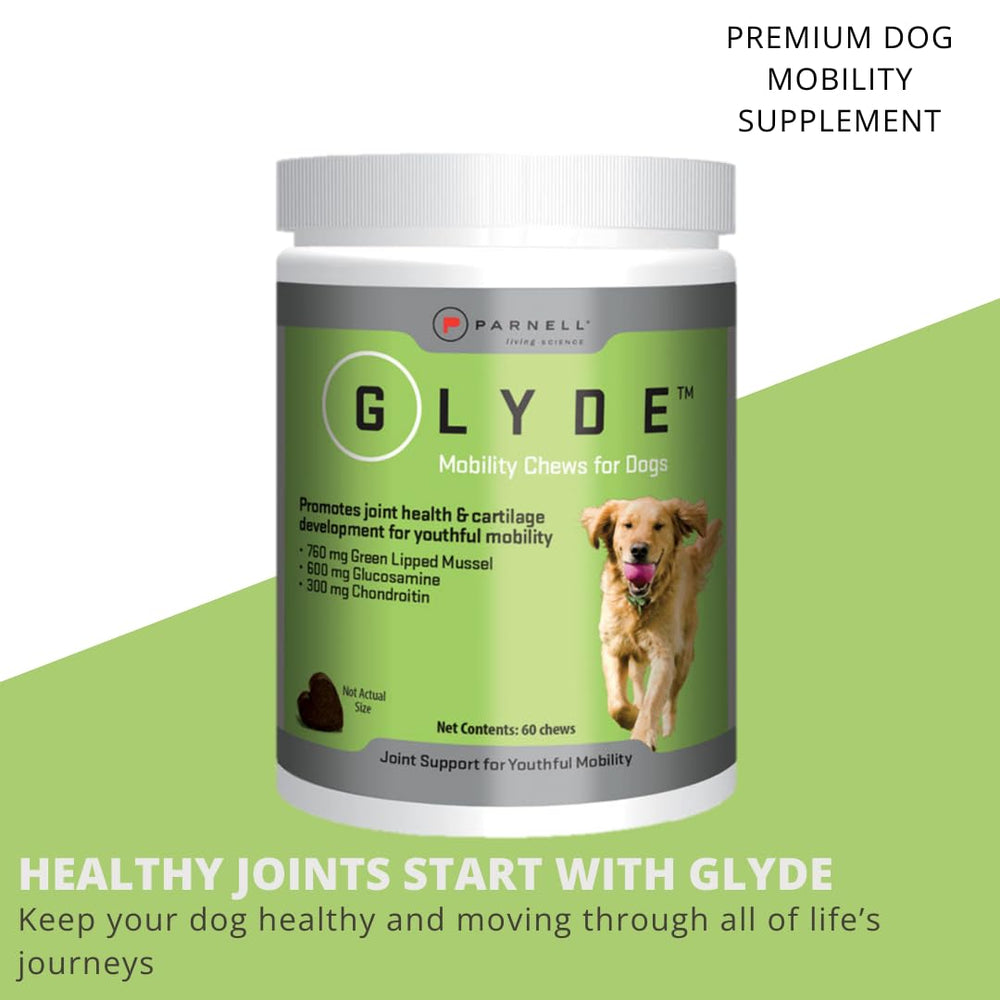 GLYDE Glyde Advanced green-lipped mussel ingredient promotes joint comfort.