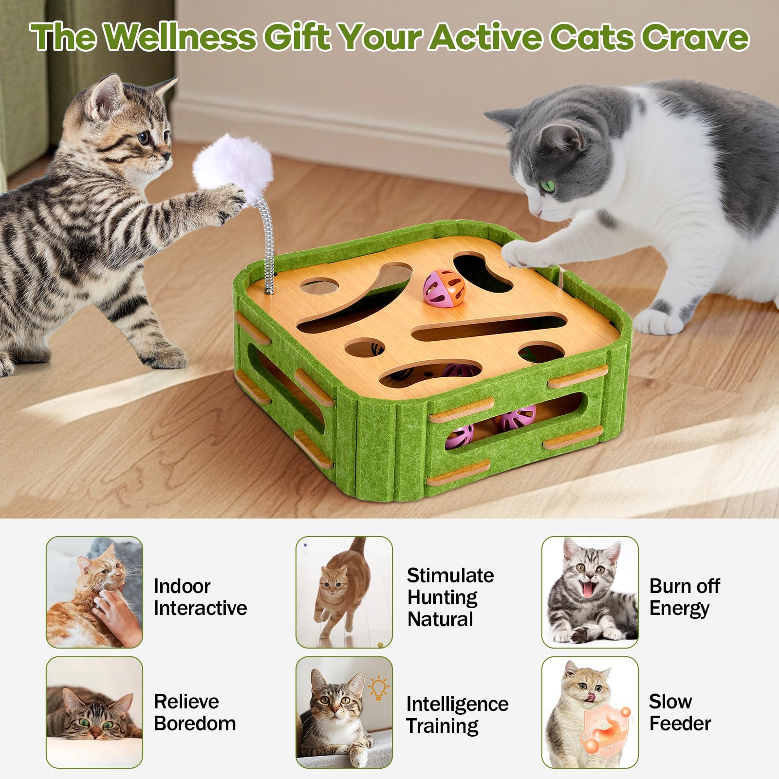 GLYVIAN Cat Puzzle Box Toy slow feeder holes promote mindful eating.