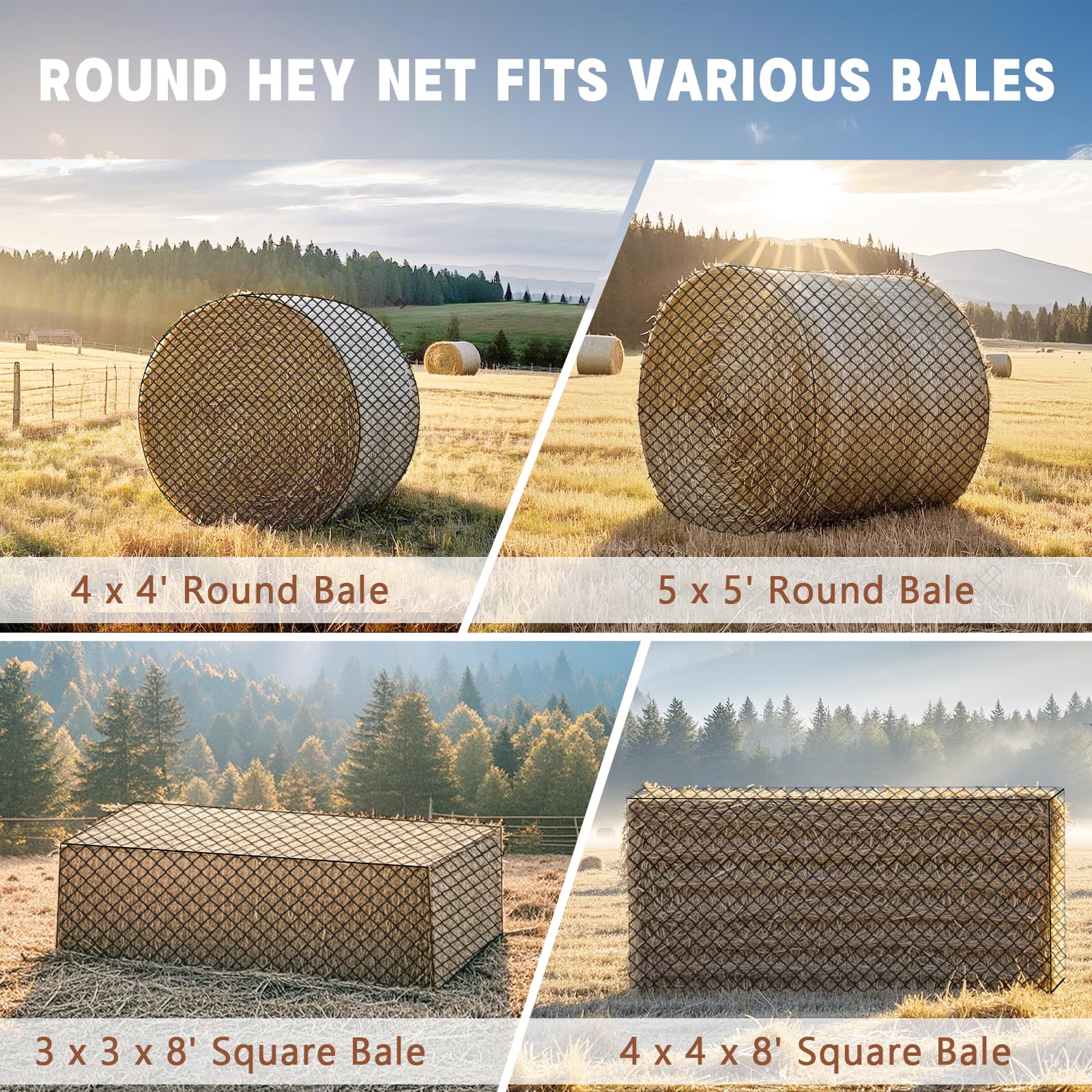 GmTonty hay net fits multiple bale sizes for flexibility.