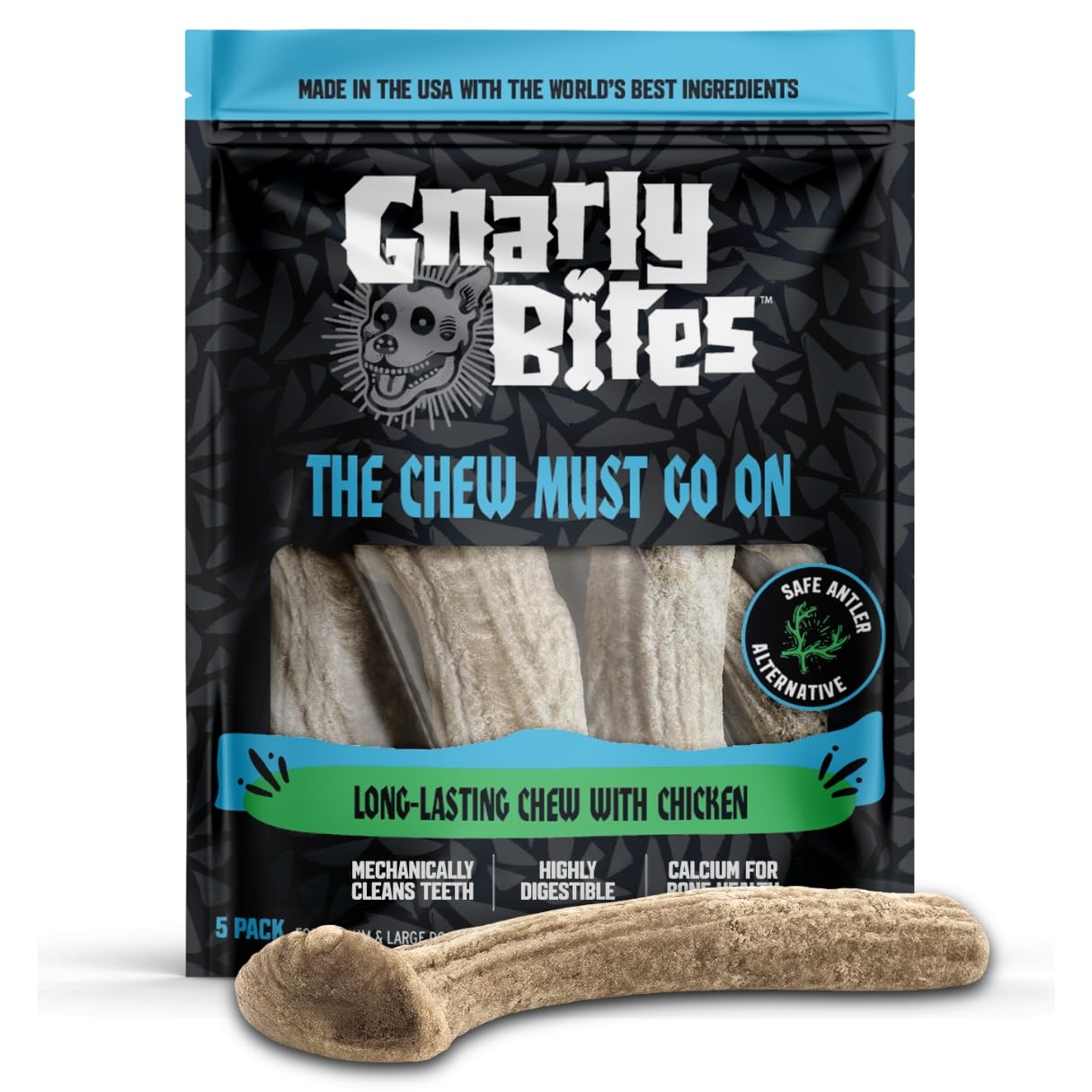 Gnarly Bites The Chew Must Go On product shot highlights durable chew for power chewers