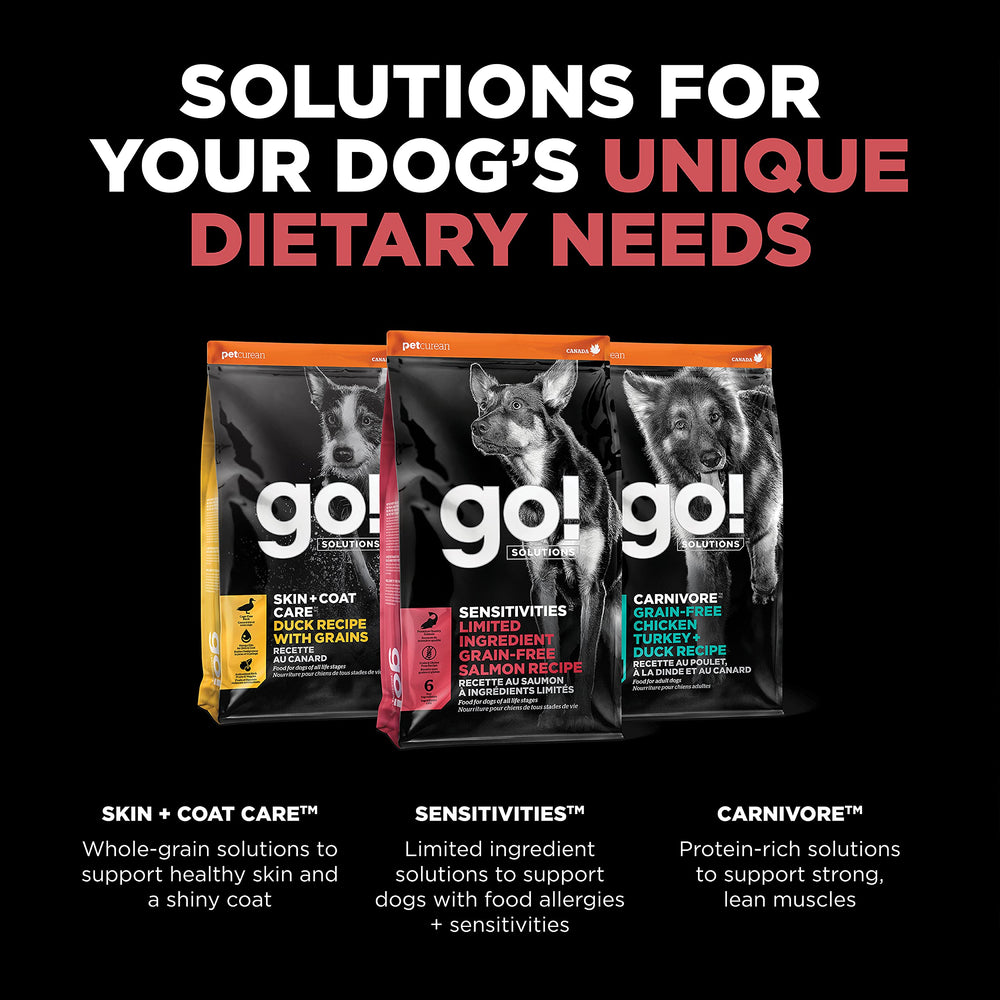 Go! Solutions all-breed sizes kibble demonstrates versatile nutrition