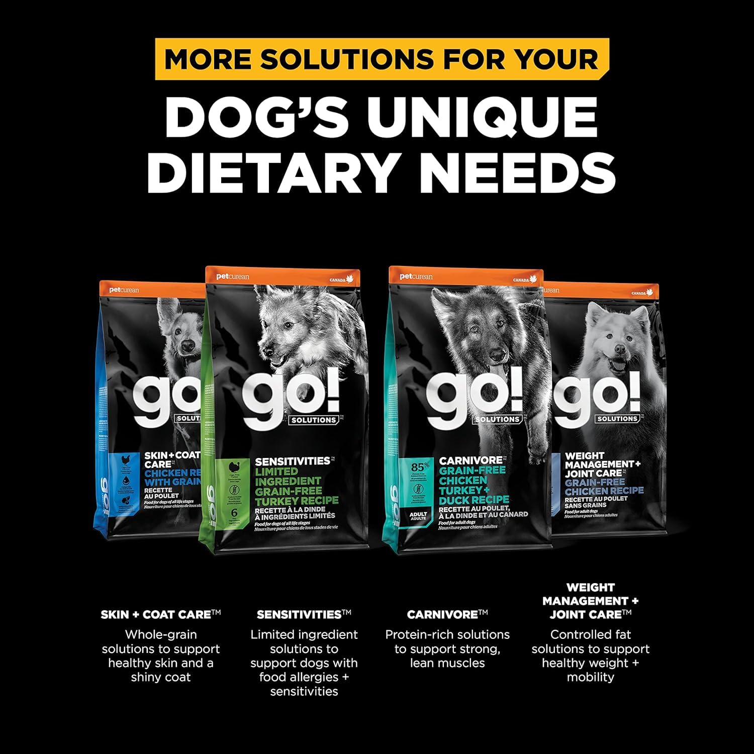 Go! Solutions real fish protein is the primary ingredient in the kibble.