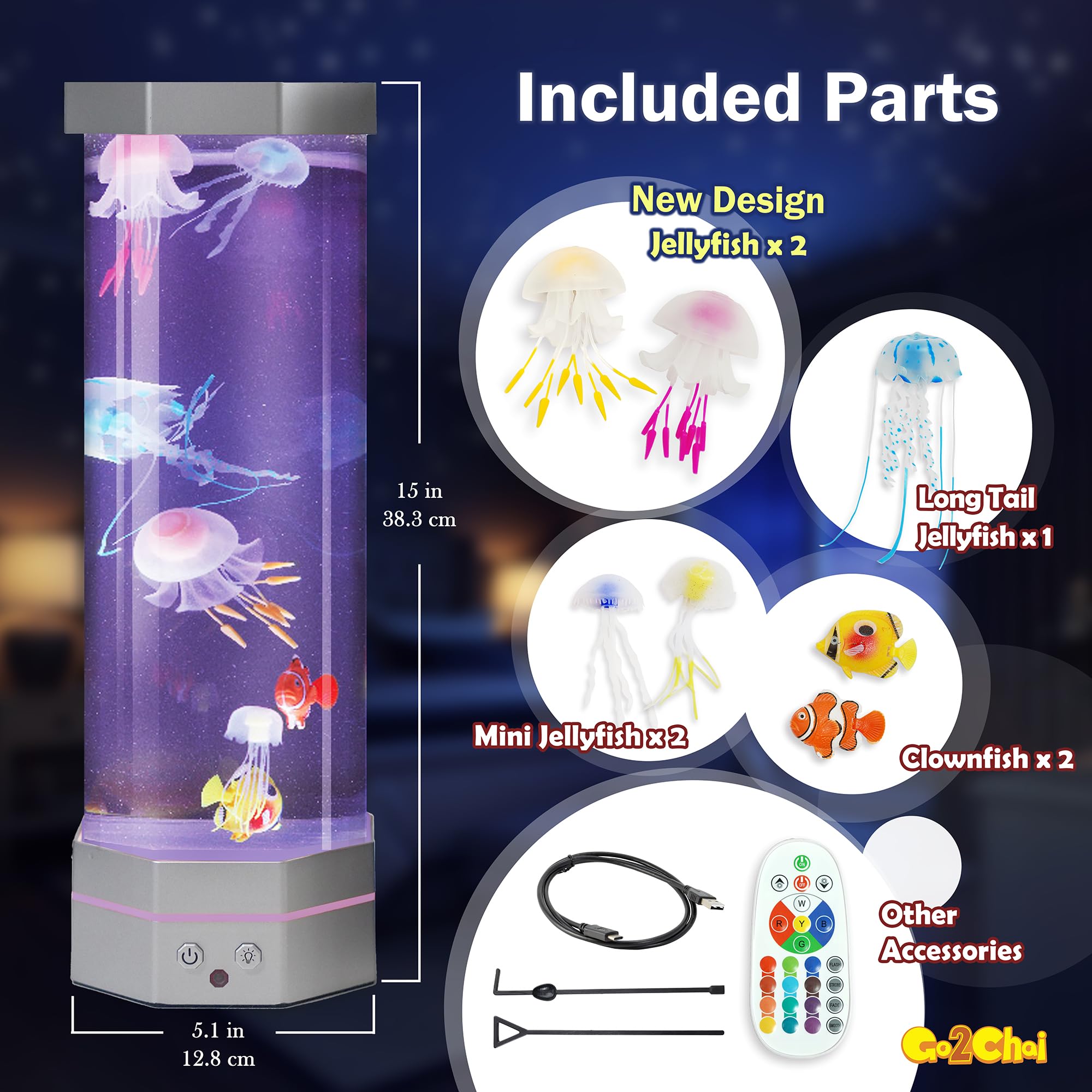 Go2Chai jellyfish and clownfish bubble tank adds underwater charm for home or office.