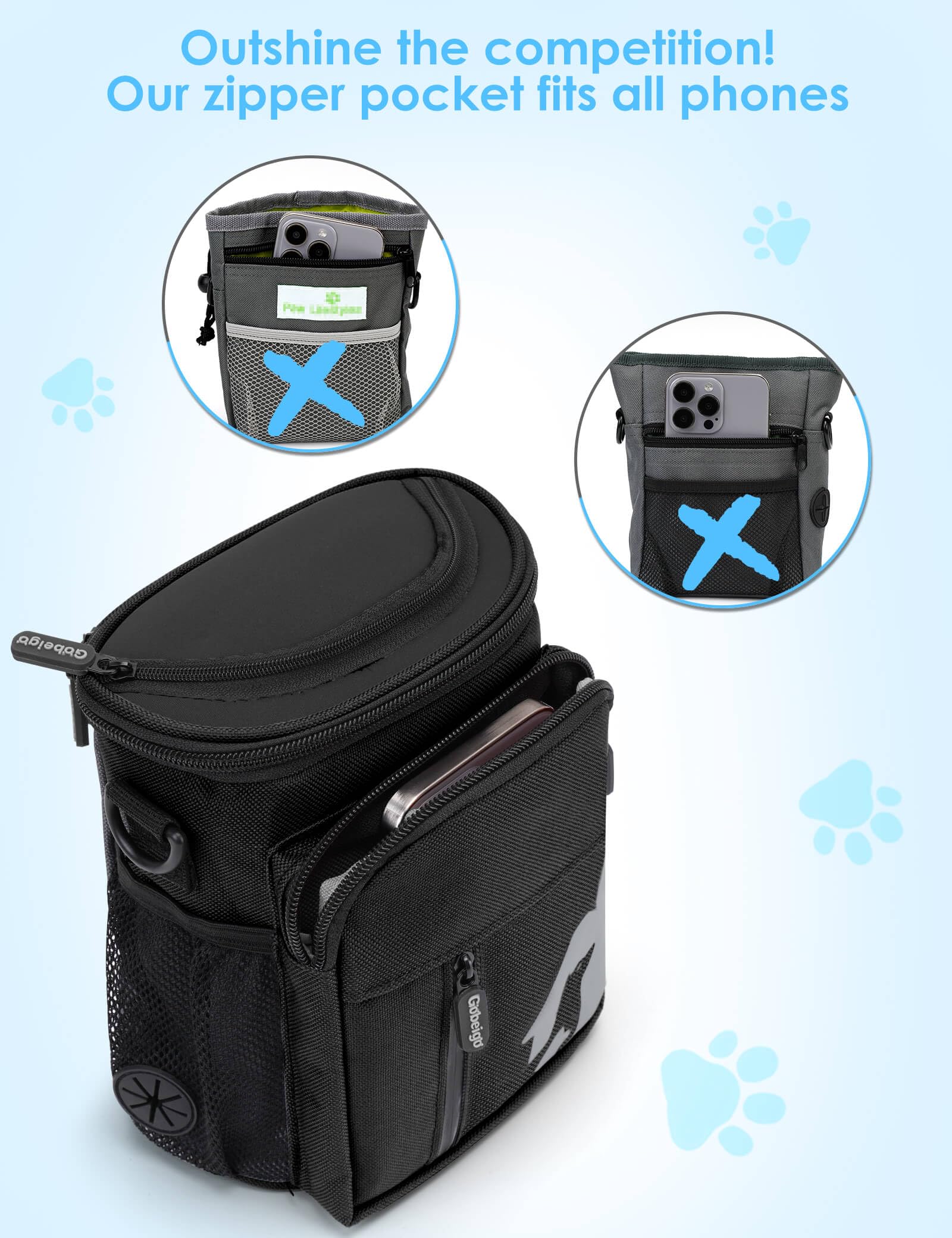 Gobeigo 8-Cup Treat Pouch multiple pockets for essentials