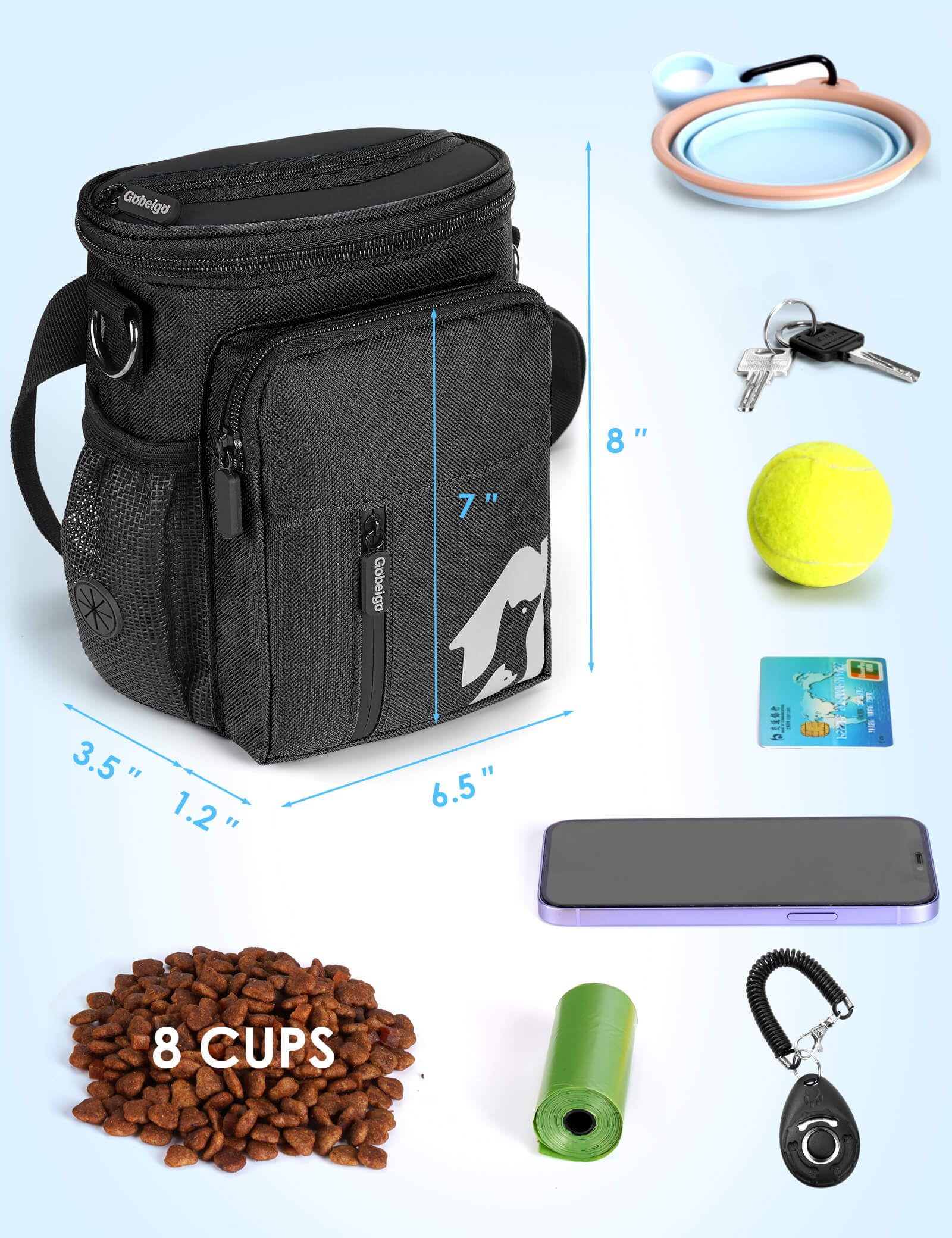 Gobeigo 8-Cup Treat Pouch built-in training clicker included