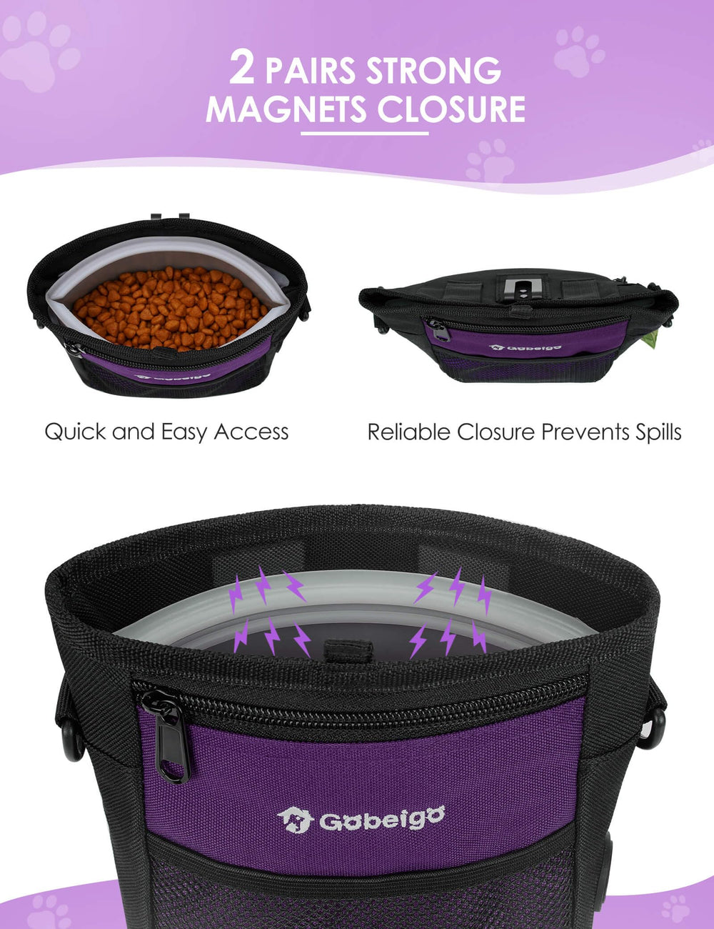 Gobeigo dog treat pouch showing 4-cup capacity for training treats.