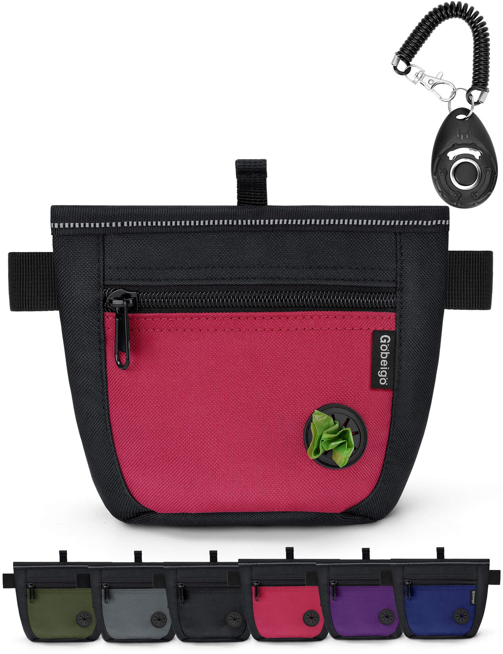 Gobeigo dog treat pouch with magnet closure keeps snacks secure during walks.