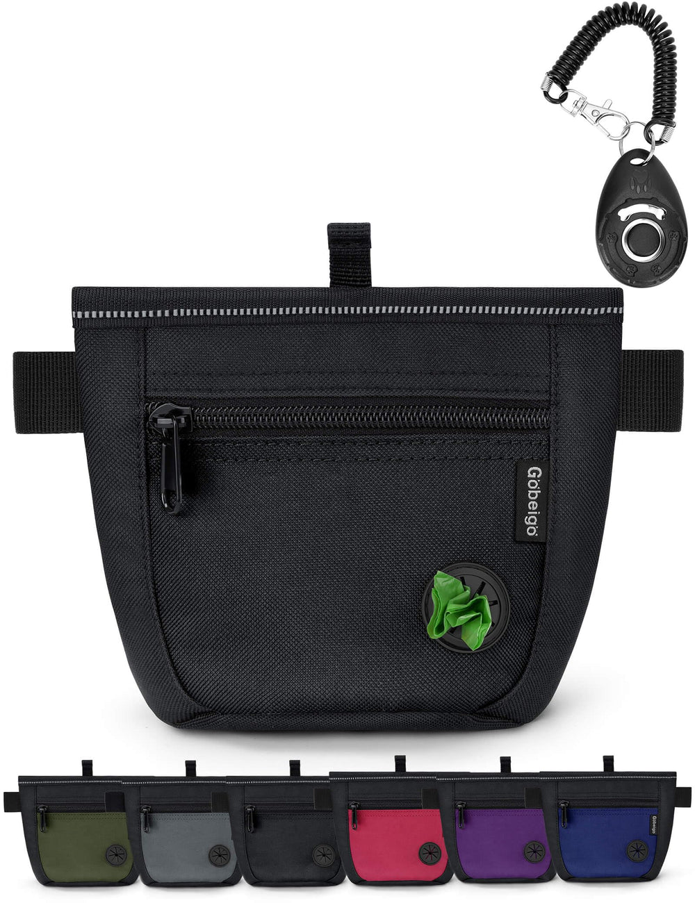Gobeigo dog treat pouch with magnetic closure preventing spills during walks.