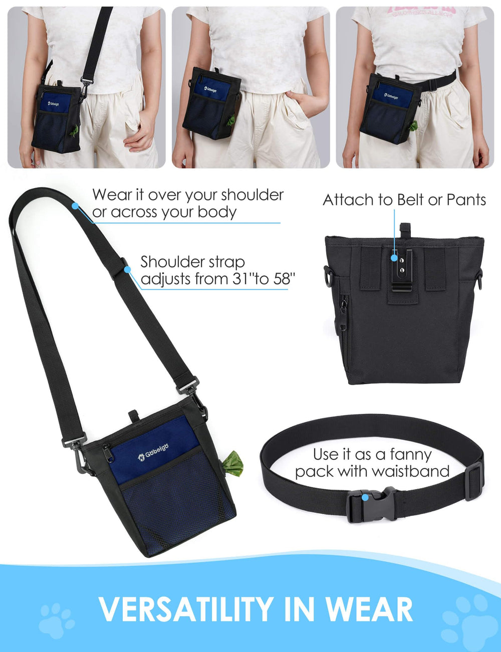 Gobeigo dog treat pouch side zip access for quick accessory reach