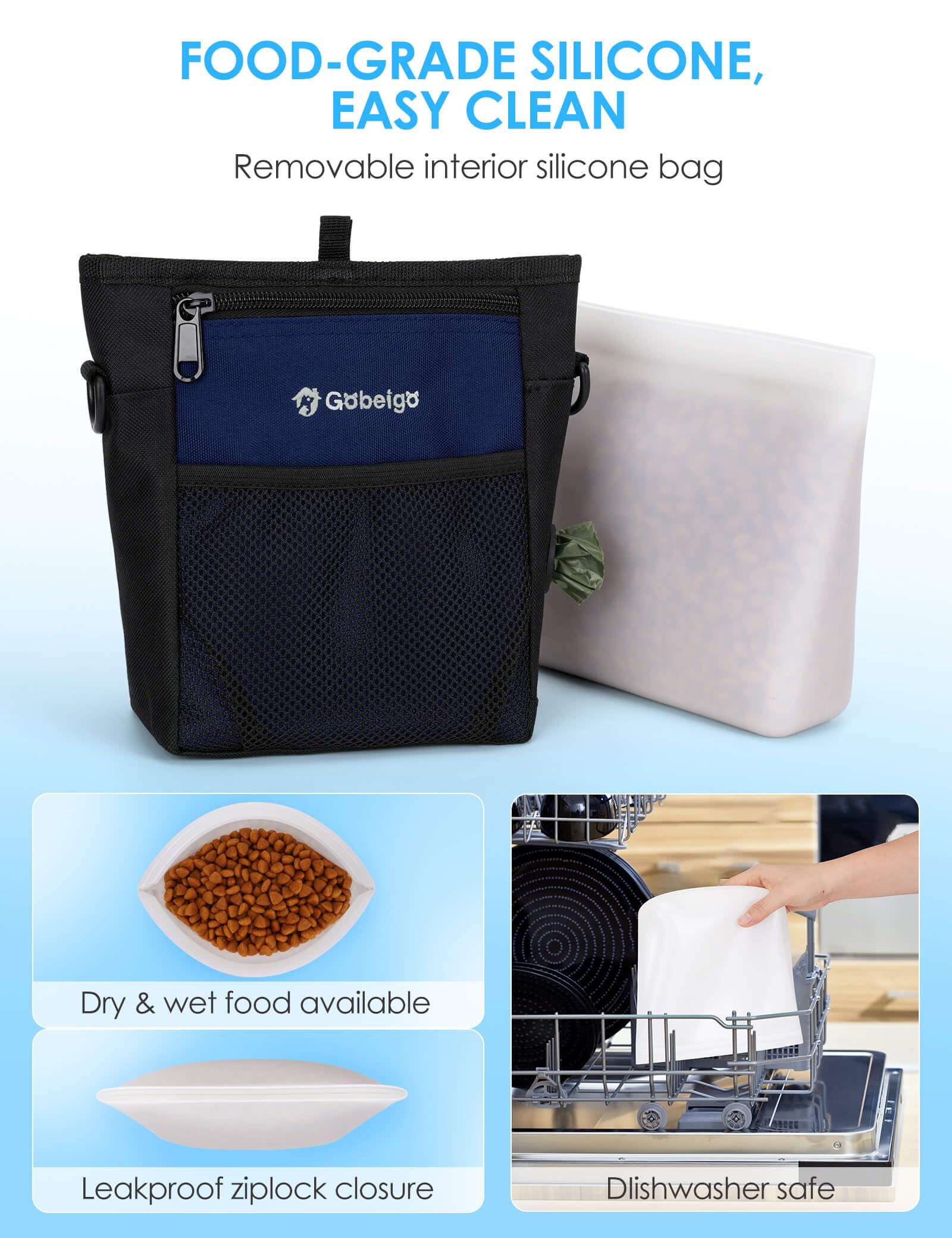 Gobeigo dog treat pouch silicone bag insert stays clean and reusable
