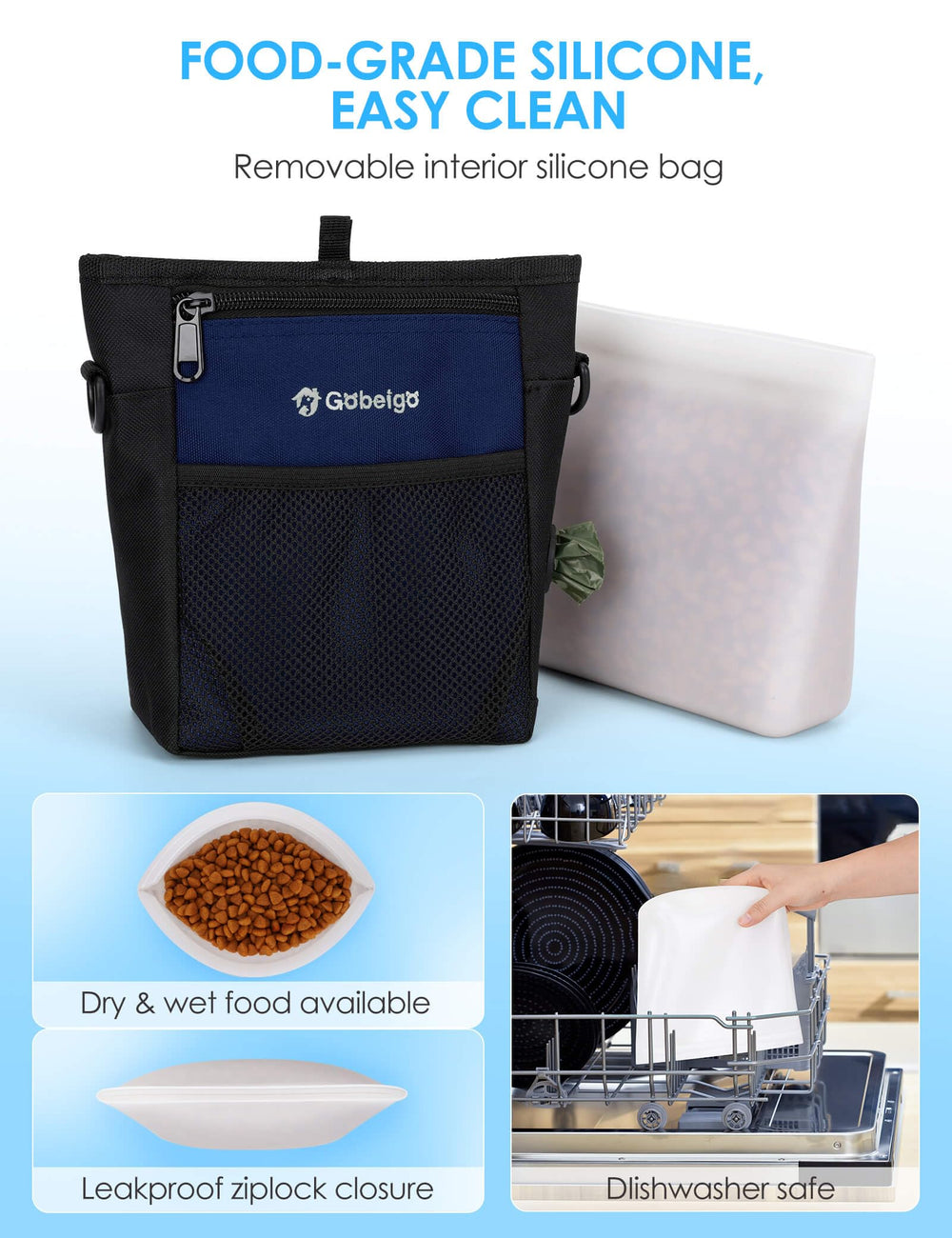 Gobeigo dog treat pouch silicone bag insert stays clean and reusable