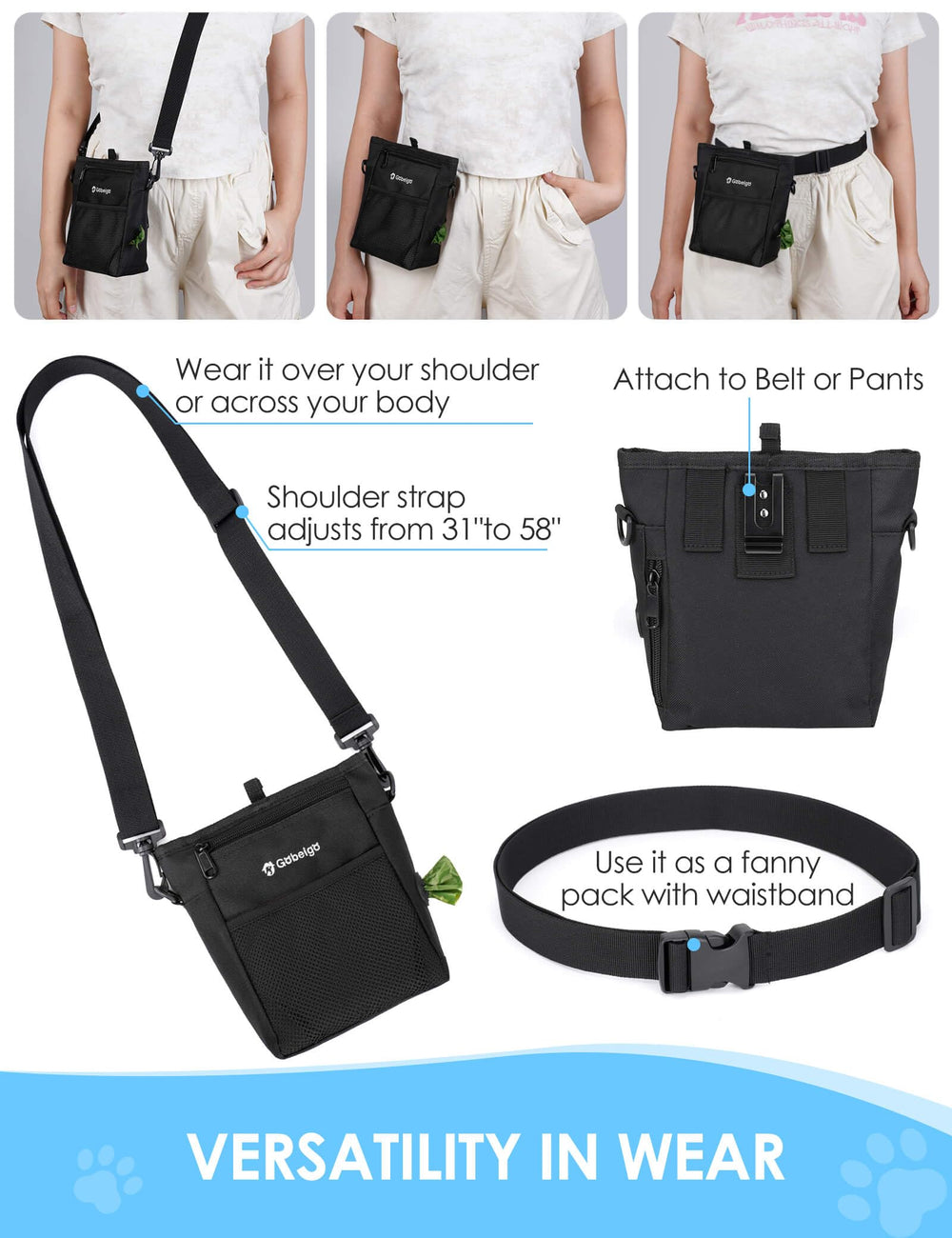 Gobeigo waist clip design offers hands-free training during walks.