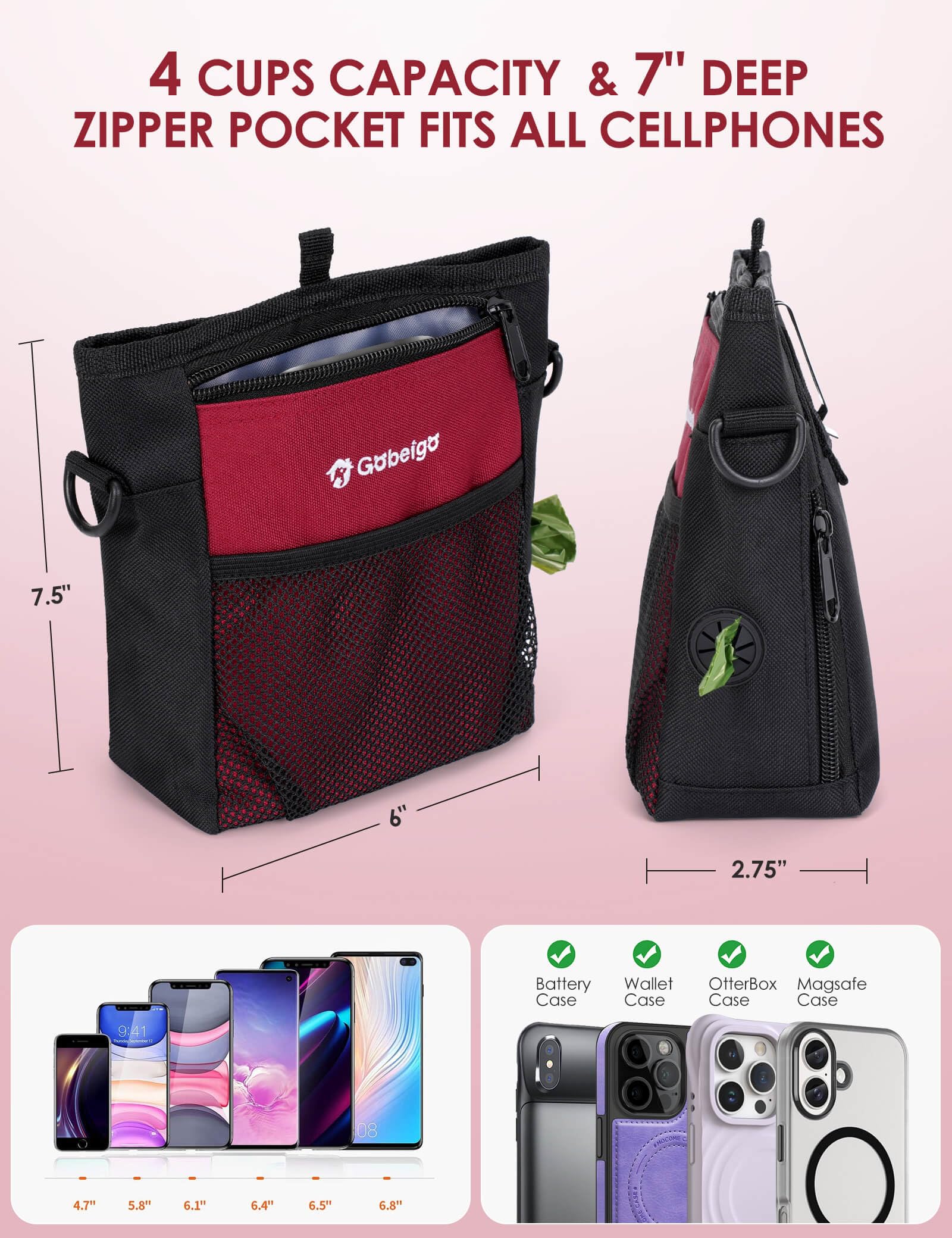 Gobeigo front pocket plus side pockets for quick item access.