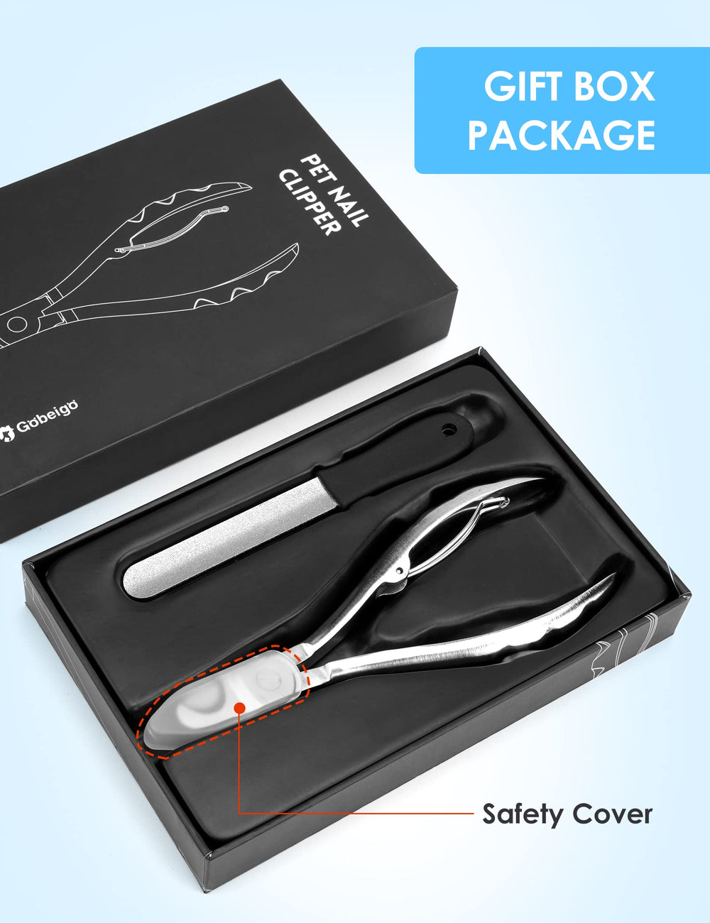 Gobeigo gift box stores clipper and file neatly for easy access.