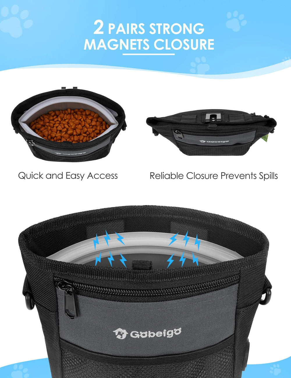 Gobeigo 4 cup capacity pouch filled with treats for long walks