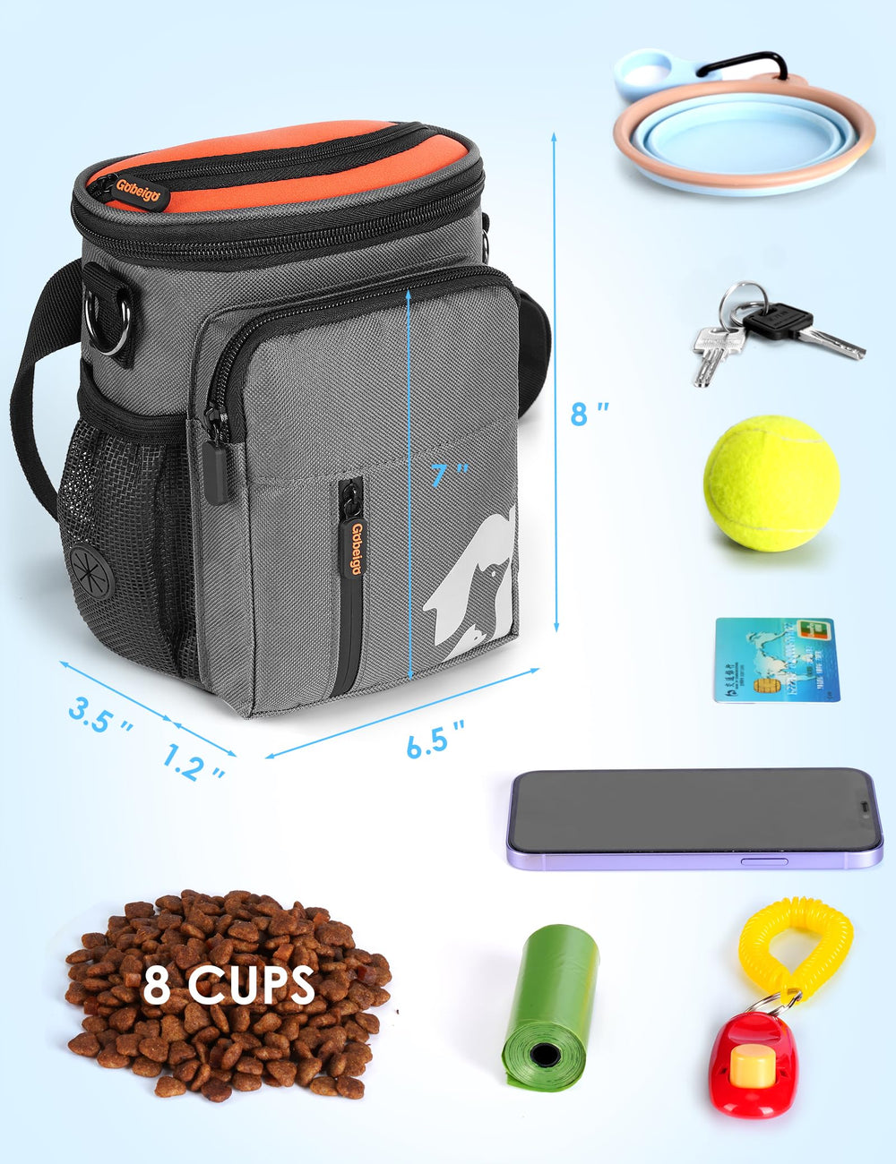 Gobeigo pouch with built-in poop bag dispenser on the side