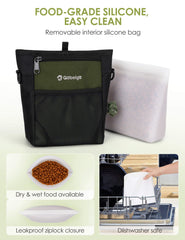 Inside silicone bag keeps treats fresh and mess-free while training anywhere.
