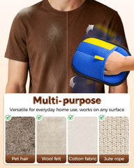 Godmifa pet hair removal glove demonstrates large-area coverage for quick couch clean.