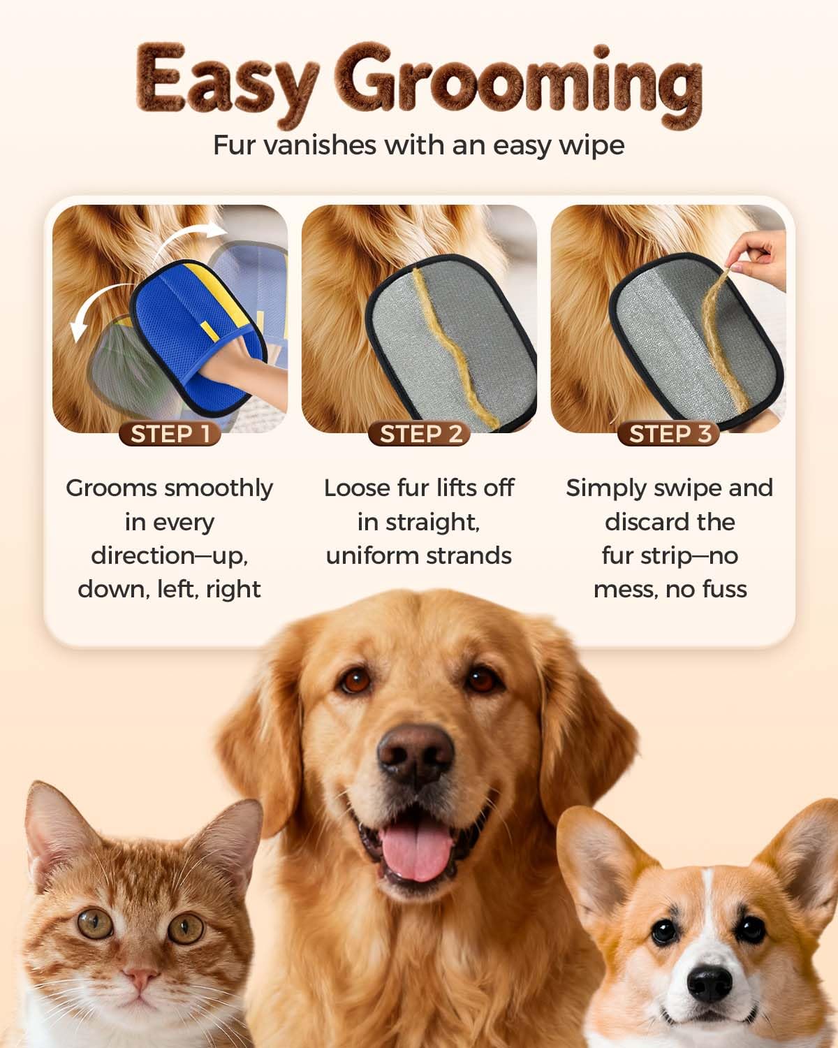Godmifa pet hair remover glove on car seats traps fur efficiently.