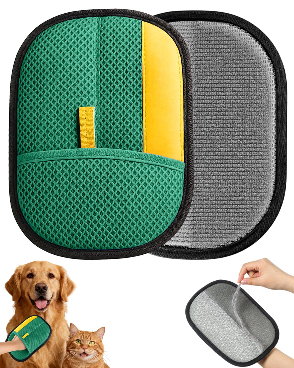 Godmifa pet hair removal glove used on sofa for quick fur pickup.