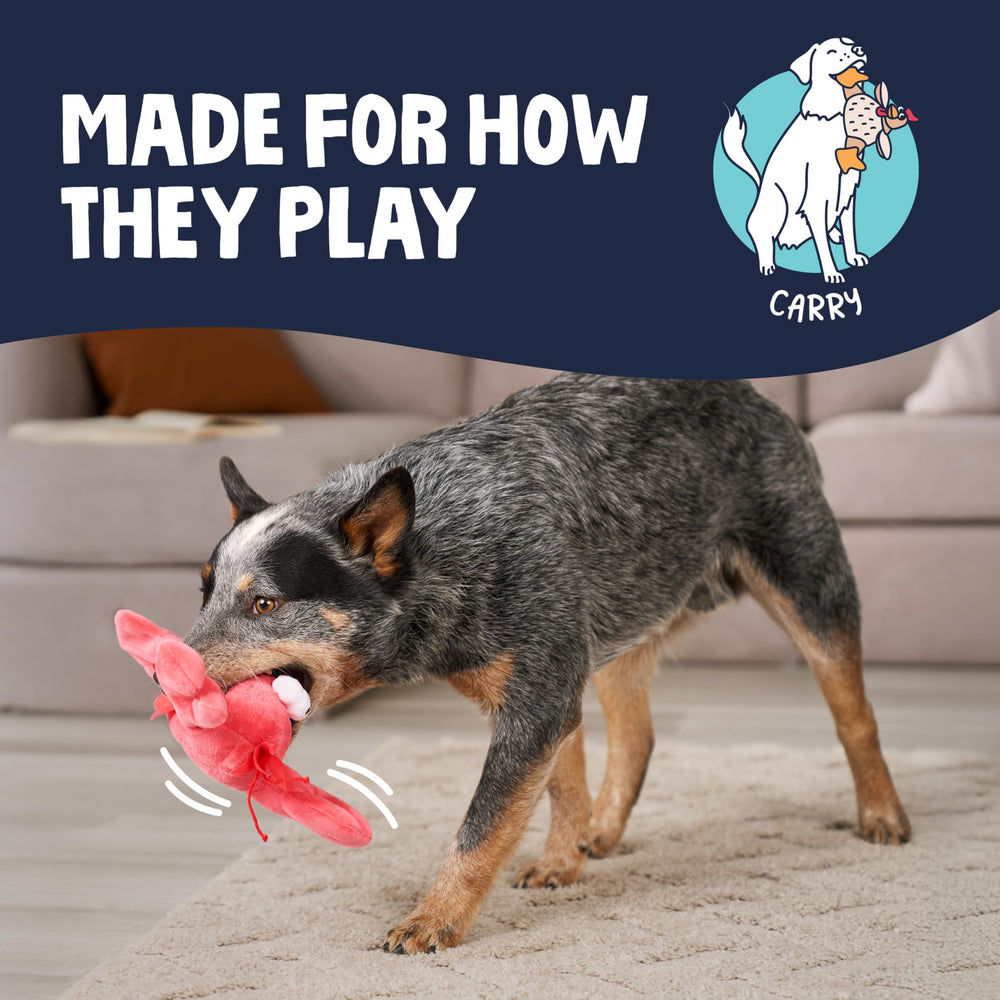 GoDog Action Plush Lobster durable fabric extends playtime during tug and fetch.