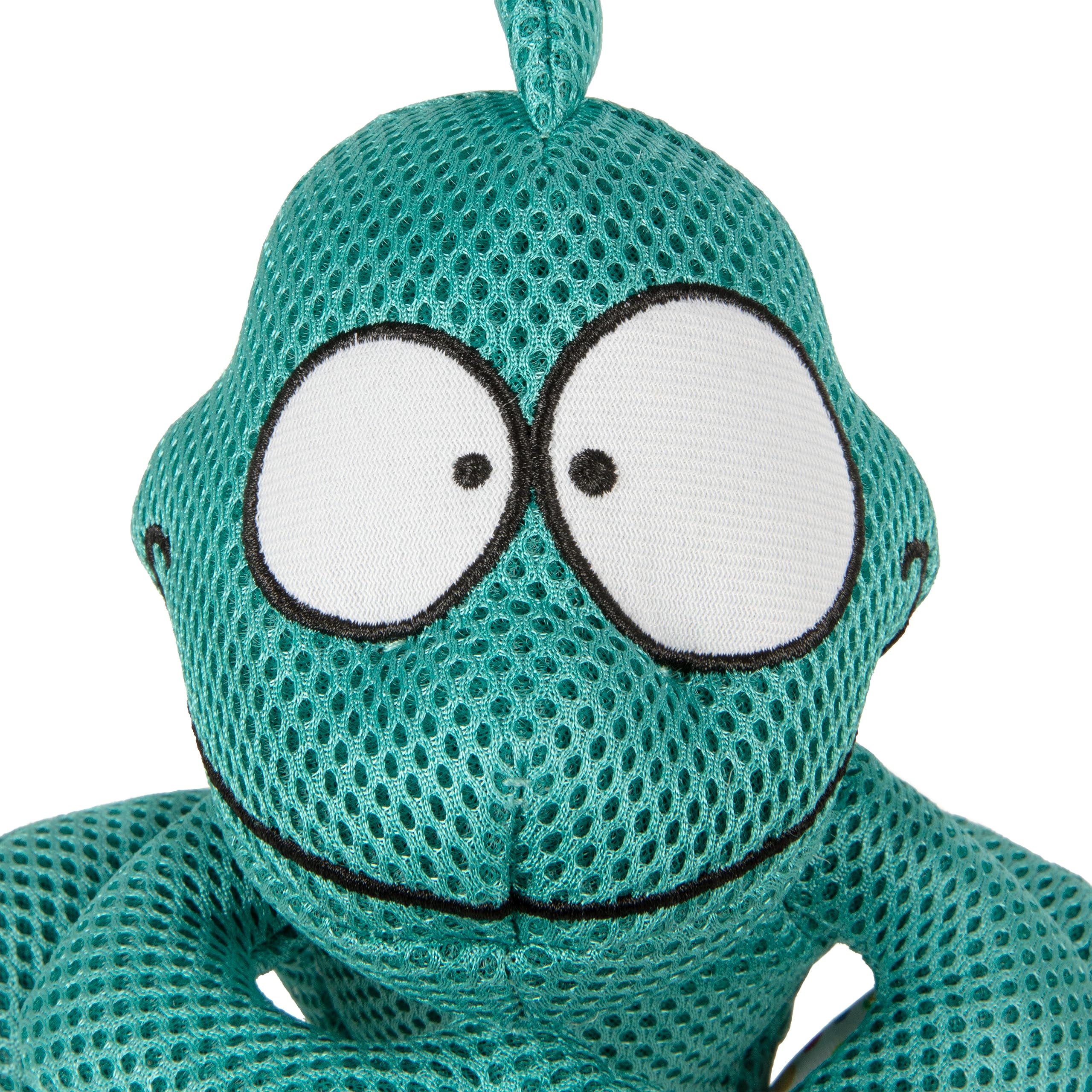 GoDog Amphibianz chameleon teal squeaker toy to engage dogs during chews.