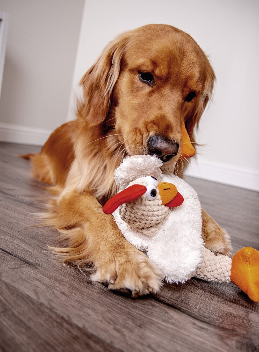 GoDog Fat Rooster plush in white, ideal for comforting snuggles.