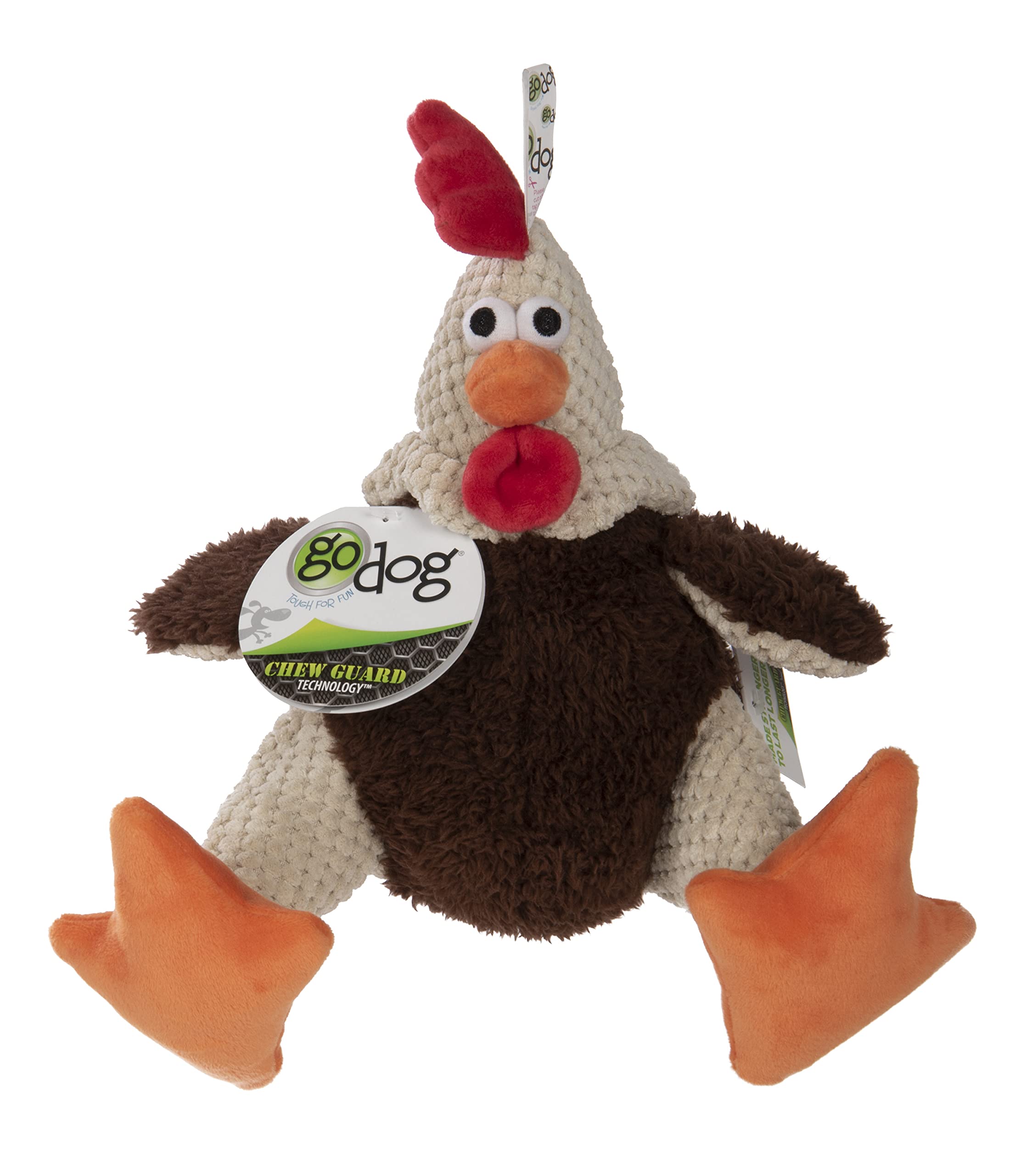 GoDog Checkers Fat Rooster features chew-resistant lining for tougher play.