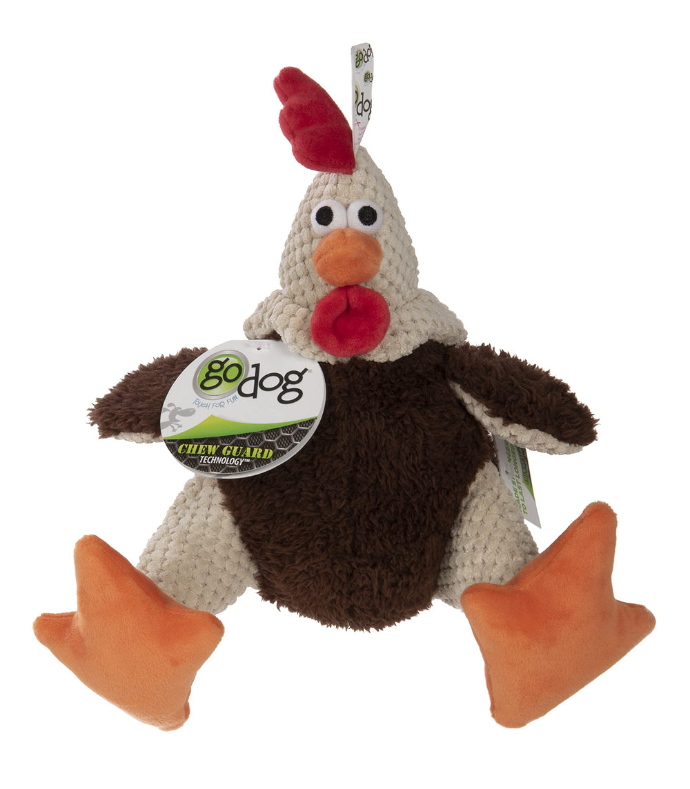 GoDog Checkers Fat Rooster features chew-resistant lining for tougher play.