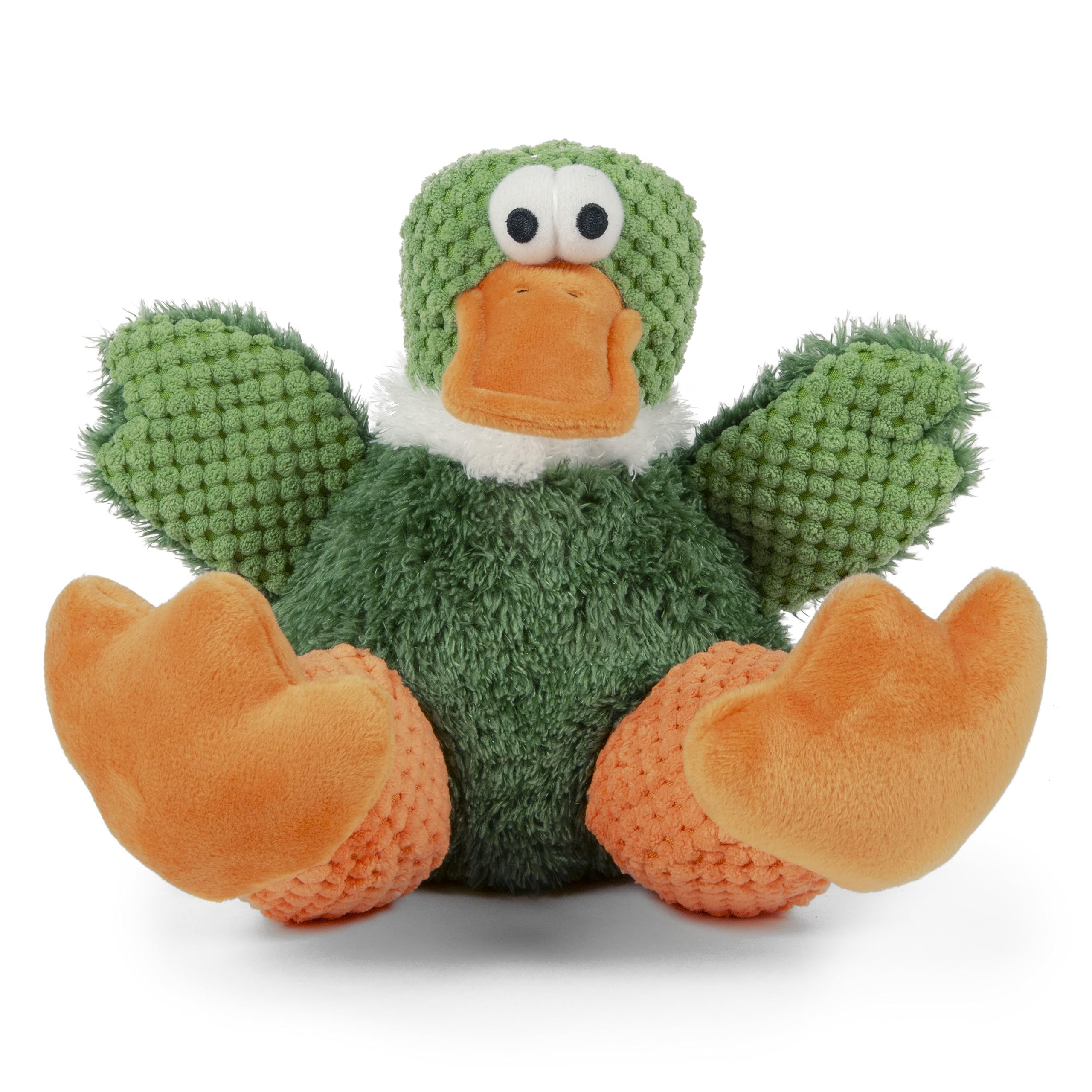 GoDog Checkers Sitting Duck Green Large toy with squeaker for engaging playtime.