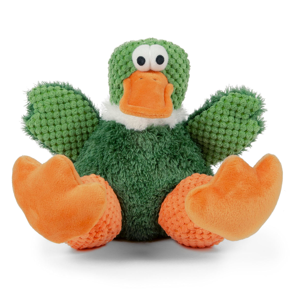 GoDog Checkers Sitting Duck Green Large toy with squeaker for engaging playtime.