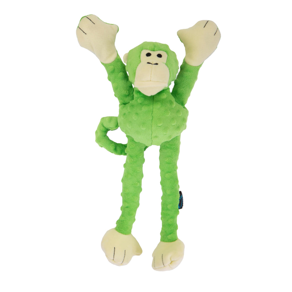 GoDog Crazy Tugs Monkeys squeaky toy close-up shows durable fabric for active play