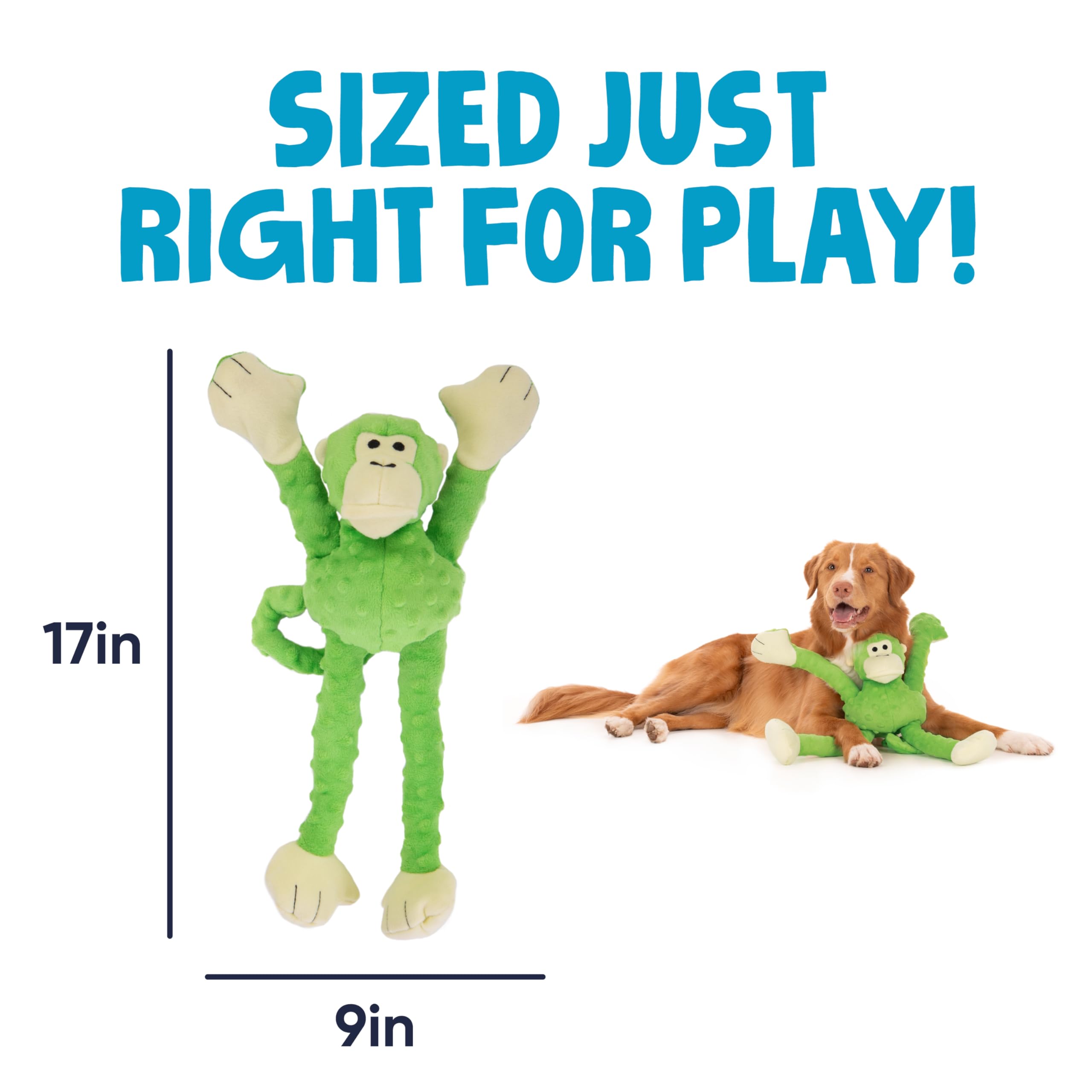 GoDog Crazy Tugs Monkeys squeaky toy pull-through arms enable dynamic play