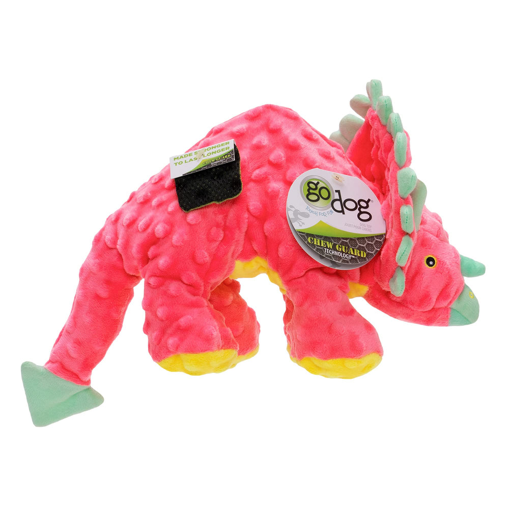 goDog Dinos Frills durable plush toy for rough play and fetch.