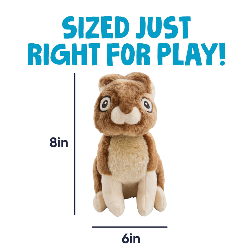 GoDog Wildlife Rabbit Squeaky Plush Toy with Chew Guard Technology resists rough chewing during games
