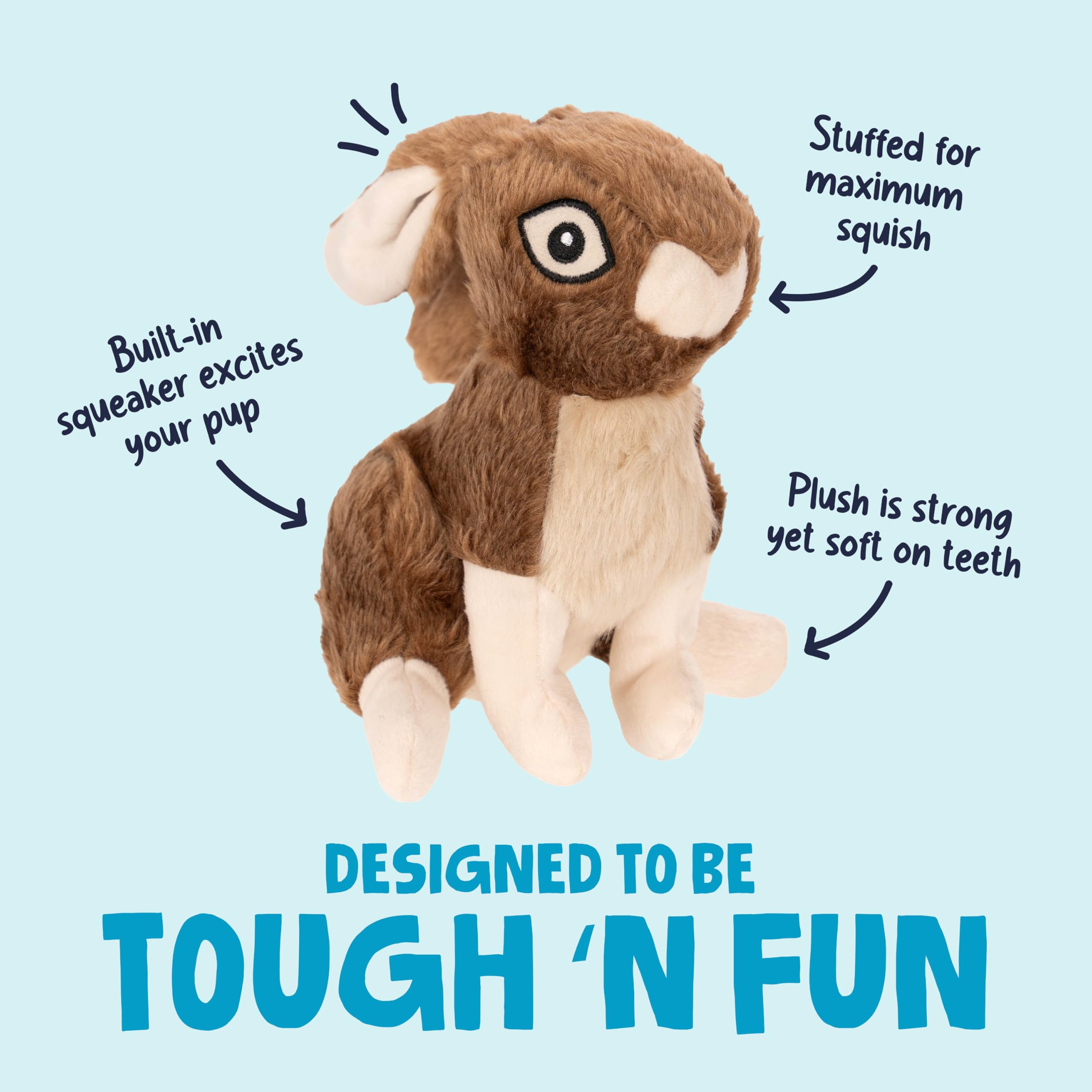 GoDog Wildlife Rabbit Squeaky Plush Toy with textured plush fabric for engaging play