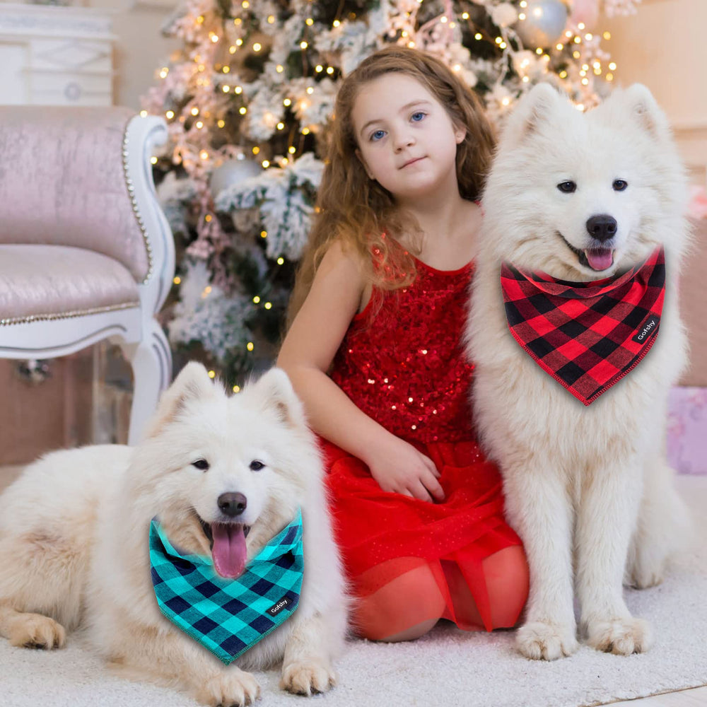Gofshy buffalo plaid dog bandana blue on pet for party ready style