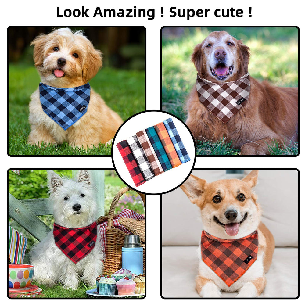 Gofshy buffalo plaid dog bandana brown on warm toned coat for autumn vibe
