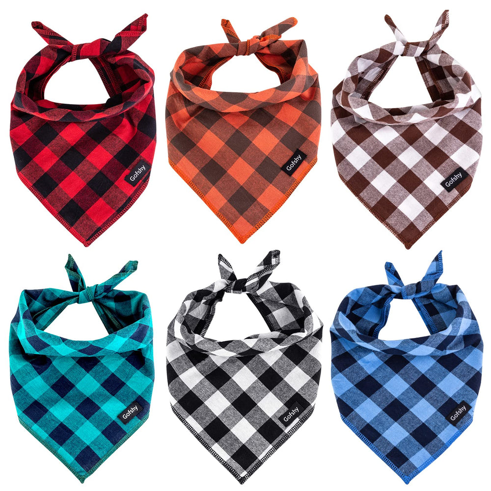 Gofshy buffalo plaid dog bandana red on dog for daily wear and holiday photos