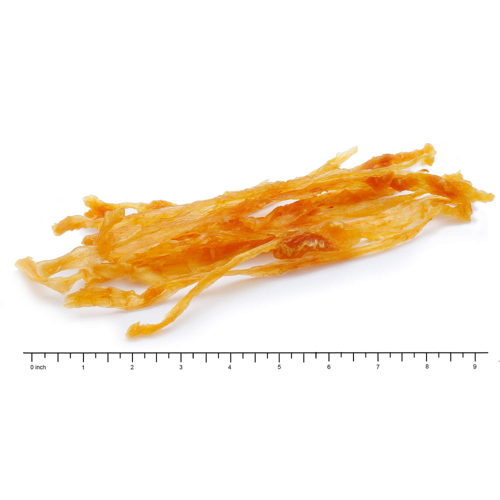 GOGO dog enjoying tendon strips during playtime.